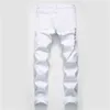 Nouveau Hommes Streetwear personnalité Déchiré imprimé blanc skinny Jeans Hip Hop Punk Casual moto stretch denim jeans pantalon X0621