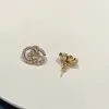 2022 Studörhängen Diamond Inlaid Double G Letter Zircon Sunflower Asymmetrical Earring Fashion Luxury Brand Designer Big Star Pop187L