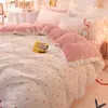 Comforters Bedding Sets Bed Skirt Milk Fiber Four-piece Set Winter Coral Fleece Thick Suede Double-sided Velvet Sheet Quilt Cover