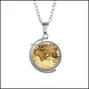 Andra smyckesuppsättningar Retro World Map Time Gem Pendant Necklace Dubbelsidig glas cabochon roterande tröja kedja modesmycken för DH5GQ