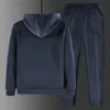 Erkek Hoodies Sweatshirts Kış Kalın Erkekler Spor Takım Takımlı Kapüşonlu Spor Giyim Fermuar Hırgalı Kapşonluelastik Pantolon Sıradan Erkekler Polar Sıcak Setler 221122