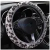Tampa do volante Tampa da tampa do carro de estampamento de leopardo colar de pelúcia quente Anti -deslizamento macio para 37 38 cm de decoração de interiores