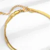 Fußkettchen Fußkettchen-Armband für Damen, modisch, geschichtet, goldfarben, Edelstahl, Fischgrätenmuster, Sommer-Fußschmuck, 6322, Q23759602