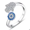 Anello solitario Anello malocchio Anello placcato oro 14 carati con zirconi blu Anelli con pietre preziose per le donne Gioielli di moda regolabili Consegna goccia regalo 2021 Dhvty