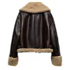 Kvinnor läder faux pu jacka kappa vinter tjock varm vintage cropper damer streetwear outwear moto cyklist 221122