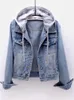 Womens Jackets Fleece Warm Winter Jean Jacket Pockets Button Soft Hooded Outerwear Fashion Slim Denim Coats Female 221122