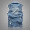 Men's Vests Denim Sleeveless Jacket Men Fashion Ripped Cotton Jean Gilet Casual Jeans Waistcoat Cowboy Hip Hop Streetwear Clothing 221122