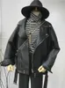Kvinnorjackor EAM Högkvalitativ vår Black Pu Leather Loose Turndown Collar Zipper Fashion Wild Jacket LA938 221122