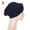 Double Color Braid Turban Cap Patchwork Muslim Hijab Bonnet Hat Islamic Headwraps African India Caps Hair Accessories