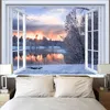 Tapisseries Vue depuis la fenêtre Tapisserie murale tissu paysage suspendu tissu déco salon maison fond mural couvre lit tap14 221122