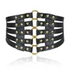Belts Fashion Self Tie Wide Belt Elastic Slim Corset Body Shaper Black Faux Leather Retro Punk Rivet Waist Cummerbund