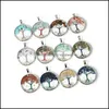 Colliers pendentif en pierre naturelle arbre de vie collier pendentif cristal oeil de tigre rond verre Terrarium colliers pour femmes enfants F Dhdih