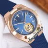 TWF 42,5 mm zagraniczny szkielet turbillon męs zegarek automatyczny 6000V/110R-B733 Blue Dial Stick Markery bransoletki różowe złota