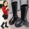Boots Girls High Kids Fashion Chic Solid Black Uniform Party Shoes Back Zip Winter Warm Breathable Low Heels Children 221122