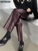 Women's Pants Capris BGTEEVER Spring Autumn PU Leather Women Elegant High Waist Pockets Faux Harem Female 221122