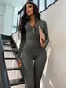 Jumpsuits voor dames rompers dulzura herfst winter vrouwen solide lange mouw ritsjumpsuit mager sexy streetwear casual sportkleding 221122