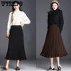 Skirts Womens Autumn Knitted Pleated Office Lady Winter Solid Color Thickened Wool Skirt Elastic High Waist Aline Long 221122