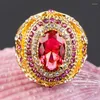 Cluster Rings Fashion Oval Cut Full Rhinestone Ring Eternity Pink Zircon Jewelry Luxury Elegant Charm 2022 Wedding For Women O3M397