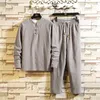 Men's Hoodies Sweatshirts Spring And Autumn Cotton And Linen Men's Long Sleeve ShirtPant 2PC Suit Large Size Chinese Style Male Sets M5XL TZ8006 221122