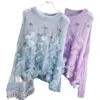 Damska wełna wełniana wełna wełniana cienkie puste wydobycie 3D Butterfly Rhinestone Patched Sweater Jumper