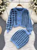 Tvådelad klänning Singreiny Fashion Plaid stickade bitar kostymer långärmad kort tröja Cardigan Mini Bodycon Streetwear Autumn Set L221122