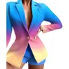 Женские костюмы Blazer Женщины отвороты Slim Fit с длинным рукавом одно пуговица градиент цветовой вариант офисный коттедж