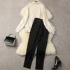 Spring Apricot Contrast Color Two Piece Pants Sets Long Sleeve Turtle Neck Knitted Sweater & Black Long Pants Suits Set L2N182181