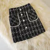 Rokken Ashgaily tweed voor vrouwen Hoge taille Korte rok Vintage Pearl Button Wol Mini Skrits Aline Clothing 221122