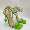 Сандалии 2022 Высокие каблуки Женщины летние квадратные носки римская прозрачная обувь