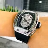 Mechanical Mens Richa Milles Automatic Business Watch Leisure Hollowed Out Skull with Diamond All Over the Sky Star Personality Fashion High Quality