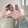 Blouses pour femmes Yojoceli Autmn Sexy femmes Sequin plume Blouse fête Club décontracté doux femme noël Vintage hauts courts Blusas