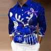 Polos masculinos 3d Papai Noel Camisa de estampa de festa de Natal Men de manga comprida Botões casuais Trend Wear 221122