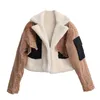 Women's Fur Faux Fur HJQJLJLS Autumn Winter Women Faux Fur Denim Coat Female Long Sleeve Turn Down Collar Thick Warm Patchwork Woolen Jacket 221122