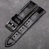 Titta på band Black Crocodile Leather Watchband Bamboo Mönster 18 20 22mm Butterfly Buckle Strap Handmade herrarmband