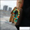 Charm Bracelets Colorf Sile Elastic Beads Bracelets Key Ring Beaded Bracelet Keychaintassel Chain Women Fashion Jewelry Drop Delivery Dhuns