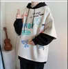 Junge Männer Hoodies Sweatershirts Männer Koreanische Version Lose Trenddruck Langarmshirt Ins Herbst und Winter Flut Marke Hip Hop Fake Zweiteiler für College-Studenten