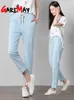 Kadın pantolonları saremay pamuk ketenleri pantolonlar için gevşek gündelik düz renk harem yaz 221121