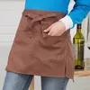 Einfarbige halbe Büste Latzschürze Restaurant Kaffee Teeladen Kellnerin Arbeitskleidung Schürzen Küche Taille kurze Schürze mit Taschen BH7996 TYJ