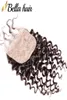 Zamykania włosów jedwabna baza perwersyjna kręcone splot górny zamykanie 4x4 Virgin Peruvian Remy Human Hair kawałek Bellahair