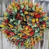Fleurs décoratives couronnes d'eucalyptus pour porte d'entrée printemps feuilles artificielles couronne Faux porche ferme fête décor