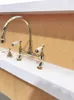 Bath Accessory Set High Quality Bridge Double Handle Antique Luxury Brass Gold Kitchen FaucetCD