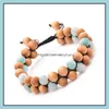 Beaded Vintage Amazonite Wooden Beads Double Row Bracelet Stone Braided Adjustable Bracelets Bangle Cuff Women Men Fashion Jewelry D Dhw7W