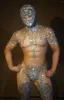 Сценическая одежда Deguisement Nude Gogo Pole Dance Rave Телесный цвет Купальник Мужской сексуальный комбинезон со стразами Маска Праздничный костюм Наряд