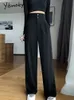 Calças femininas Capris Yitimoky Black Suit Black for Women Korean 2 Buttons Wide pernas calças de rua vintage de rua de alta moda de alta moda trabalha 221122