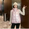Kadın Yelekler Koreli Versiyon Kış Parlak Pamuk Yelek Kadınlar 2022 Günlük Stand-Yatak Zipper Cep Moda Dış Giyim N1362
