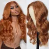 Långt ljusbrun spets peruk kroppsvåg brasiliansk peruk för kvinnor förpluckat syntetiskt hår 13x4 spets frontal
