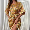 Dames slaapkleding satijn gewaad vrouwen print bloem nachthemd lingerie sexy nachtkleding zomer losse kimono badjas jurk lounge slijtage v-neck