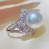 Bagues de cluster Meibapj Luxueux Naturel Perle d'eau douce Fleur Bague Réel 925 Sterling Argent Fine Bijoux de mariage pour les femmes