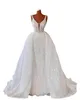 Gillter Pearls Mermaid Wedding Dresses With Puffy Detachable Train 2023 V-neck Lace Beaded Princess Trumpet Bridal Gown