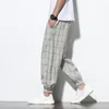 Pantalons pour hommes 2022Prêt StockMale Plaid Coton Lin Hommes Lâche Harem Hommes Automne Vintage Pantalon Décontracté Vêtements Streetwear